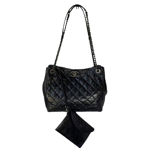 Chanel Accordion Large Quilted Crackled Handbag Blue - Picture 1 of 16